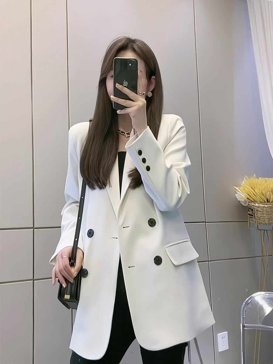 High-end white suit jacket for women Korean style spring and autumn new loose casual fashion street small suit top trendy