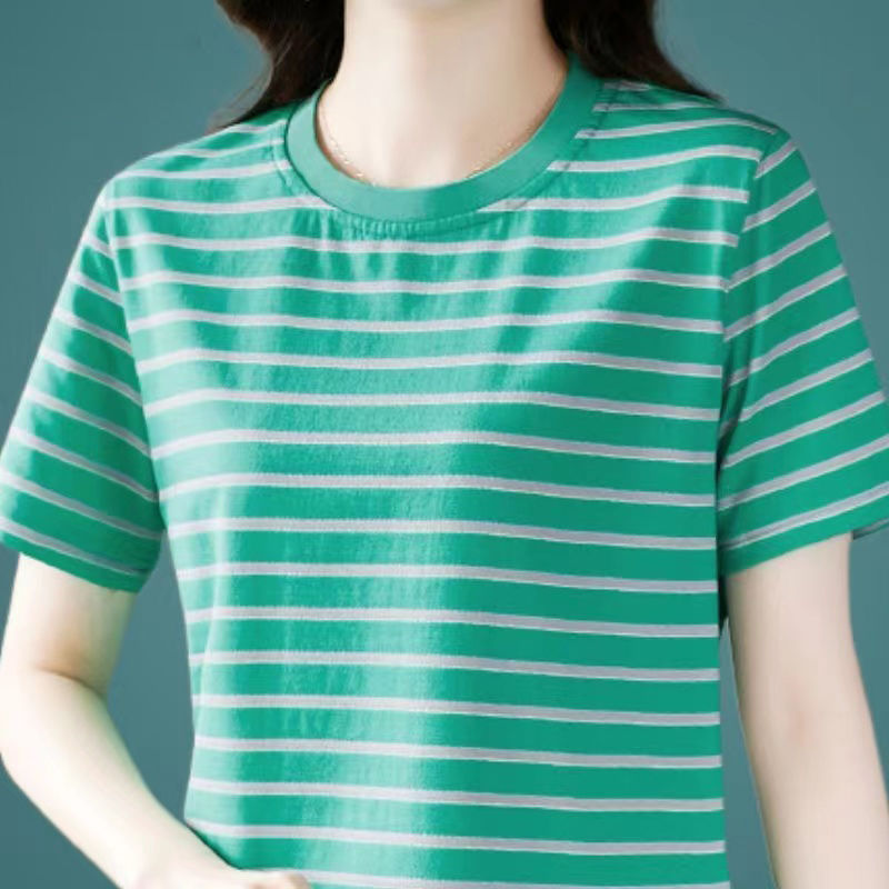 撿漏~外貿尾單大牌剪標撤櫃條紋短袖t恤女夏時尚媽媽休閒上衣