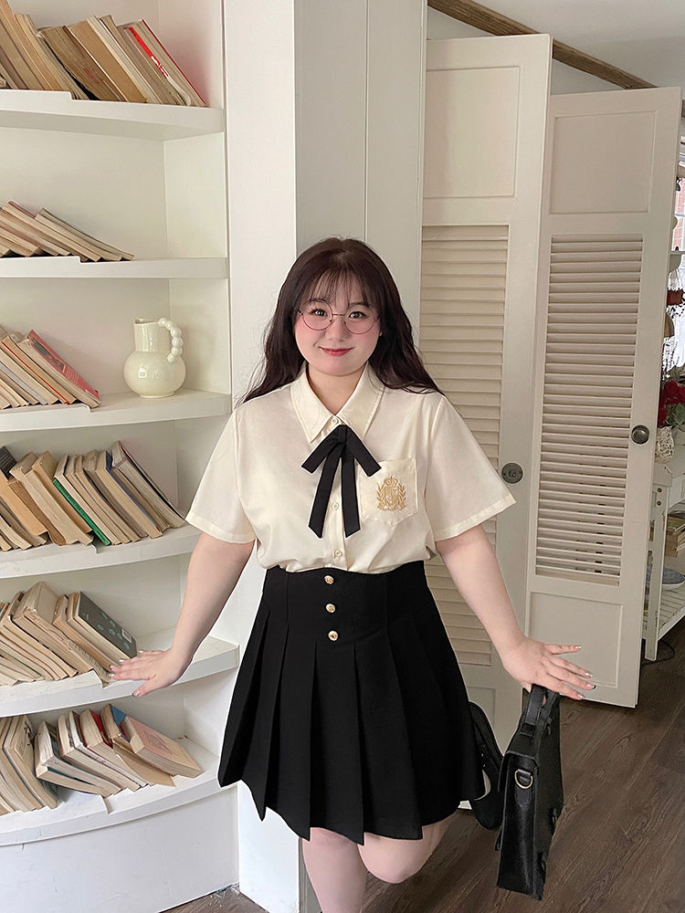 魚骨百褶裙超學院風半身裙女胖MM200斤收腹高腰顯瘦夏季a字短裙子
