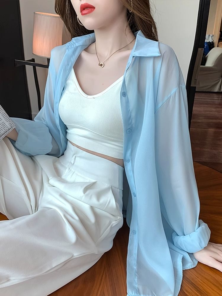 雪紡防曬襯衫女小個子夏季設計感小眾開杉襯衣寬鬆防紫外線防曬衫