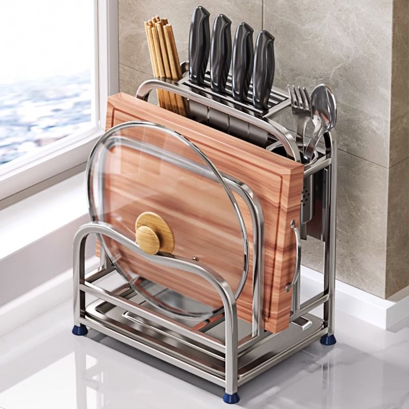 304不锈钢刀架置物架厨房锅盖砧板刀具一体收纳架台面菜板放置架