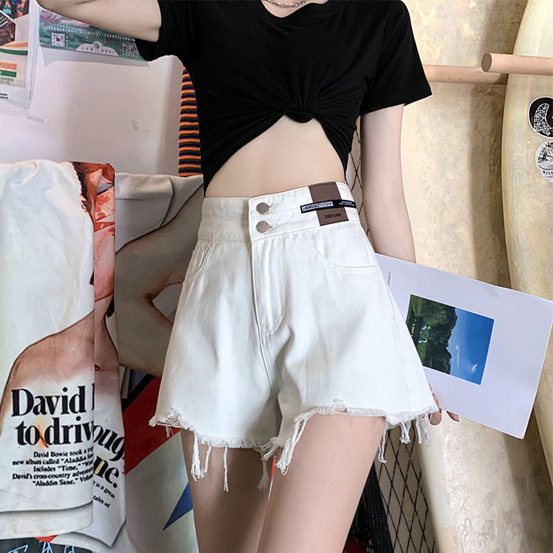 夏季寬鬆薄款2023年新款高腰牛仔短褲女辣妹白色顯瘦闊腿a字熱褲