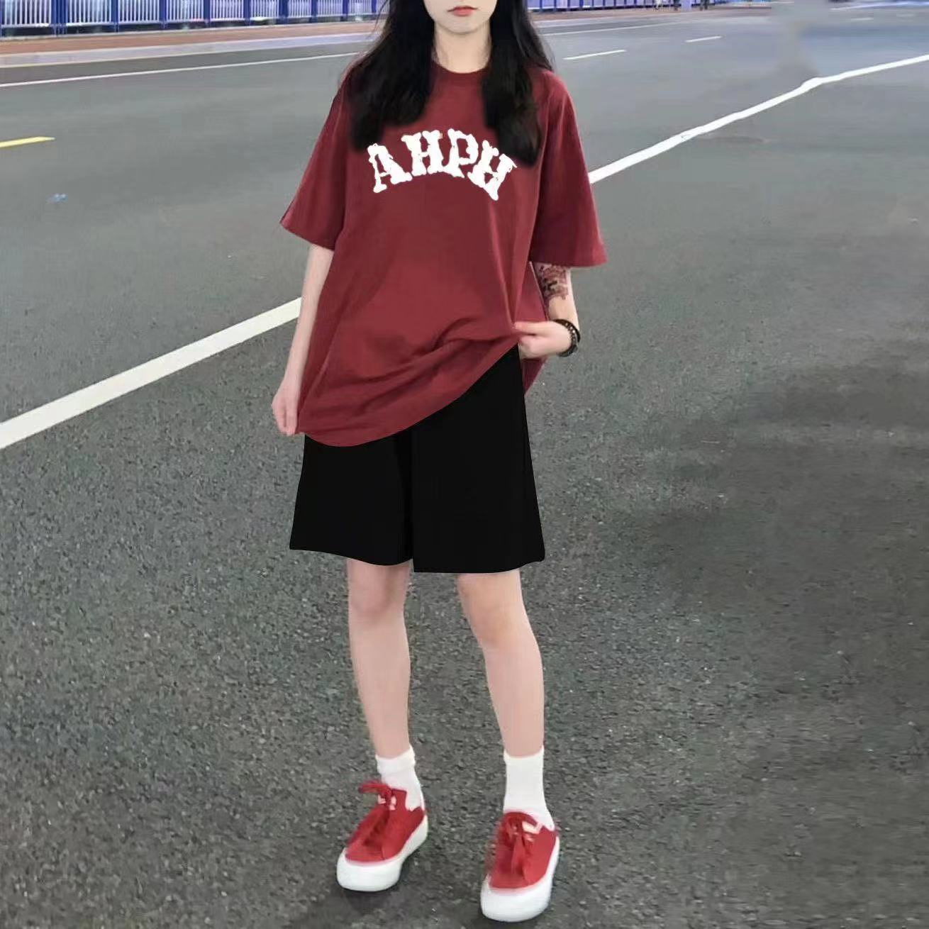 單/套裝夏季學生慵懶套裝女美式寬鬆短袖t恤休閒短褲子顯瘦穿搭潮