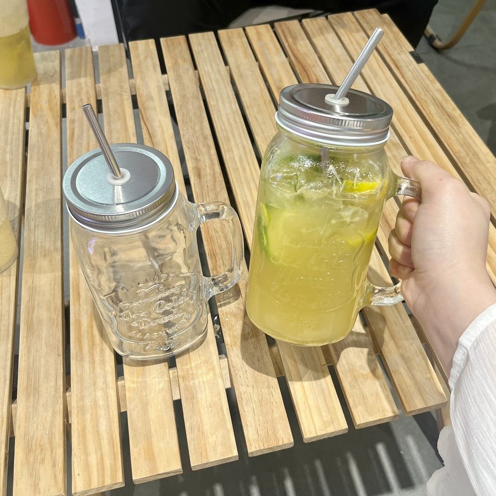 有盖吸管杯大容量梅森杯玻璃杯奶茶冷饮杯梅森瓶柠檬茶饮料果汁杯