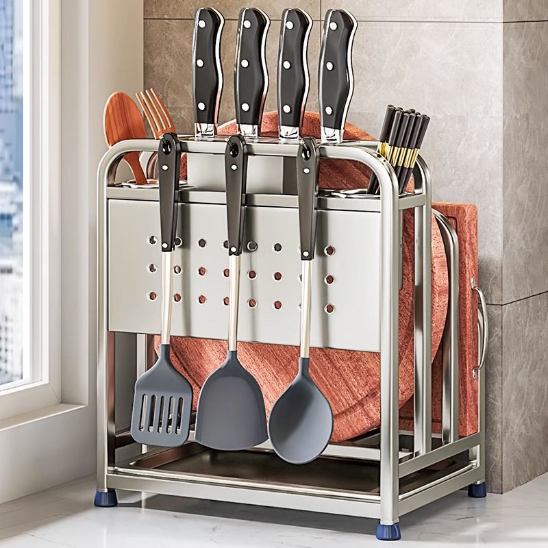 304不锈钢刀架置物架厨房锅盖砧板刀具一体收纳架台面菜板放置架