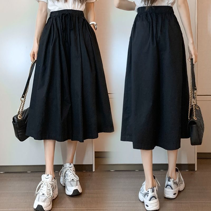 闊腿高腰七分褲子女夏季新款休閒顯瘦氣質時尚薄款小個子闊腿褲裙