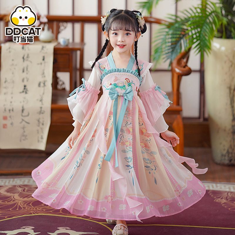叮噹貓漢服女童夏款兒童古裝中國風唐裝連衣裙夏季古風公主仙女裙