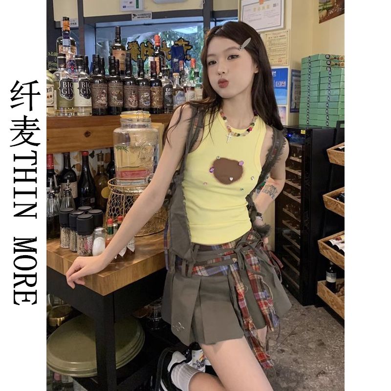 纖麥THIN MORE甜辣妹愛心印花外穿吊帶背心女夏季修身內搭上衣潮