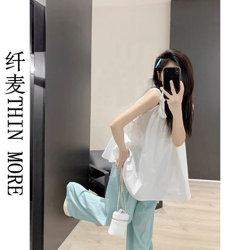 纖麥THIN MORE吊帶背心女外穿夏季新款小個子甜美白色無袖上衣韓