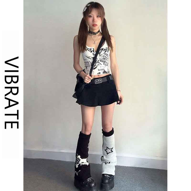 VIBRATE韓版美式復古吊帶背心女夏季小眾朋克修身顯瘦短款上衣