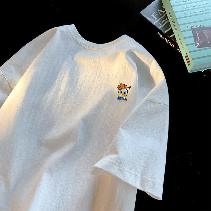 Xinjiang cotton 100% pure cotton white letter printed short-sleeved t-shirt for men and women summer student trendy loose ins top