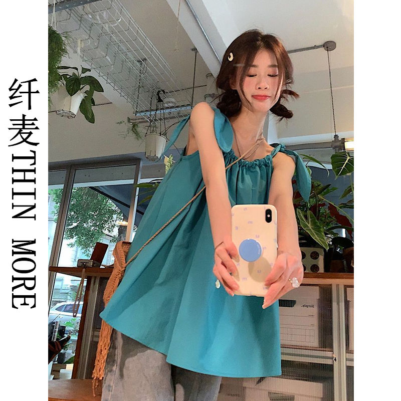 纖麥THIN MORE夏季新款多巴胺甜美少女感別致褶皺系帶襯衫上衣女