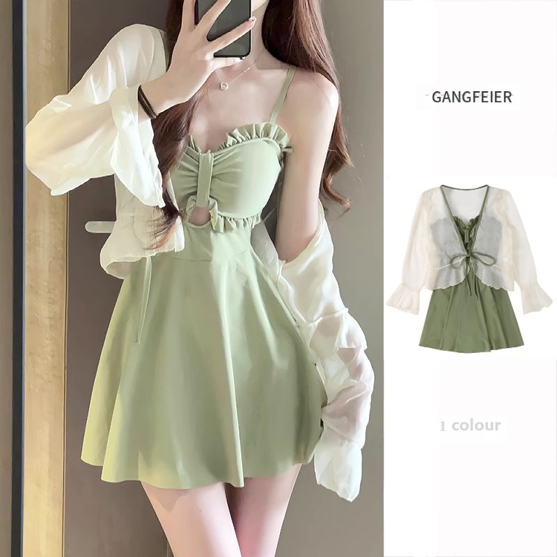 Women's swimsuit 2023 new summer one-piece slim conservative skirt high-end sexy hot spring swimsuit student vacation