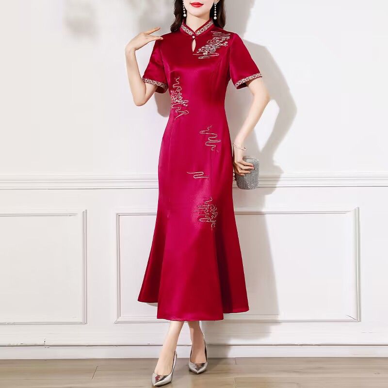 喜婆婆婚宴旗袍媽媽裝禮服2023年春夏新款高端高貴嫁女兒復古旗袍