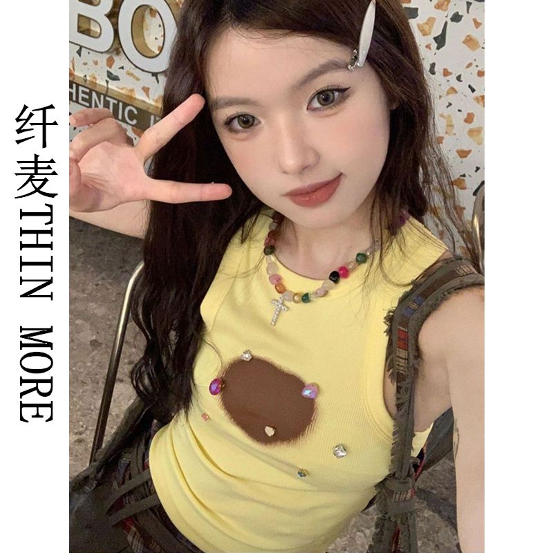 Fianmai THIN MORE Yellow Diamond Vest Women's Summer Slimming Design, Chic and Versatile Trendy Top