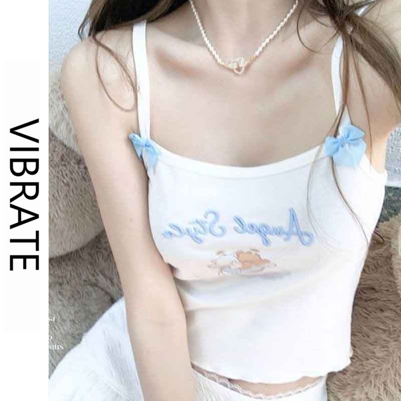 VIBRATE韓版 聯名 Latte Cammy天使雲朵印花 蝴蝶結吊帶背心ins