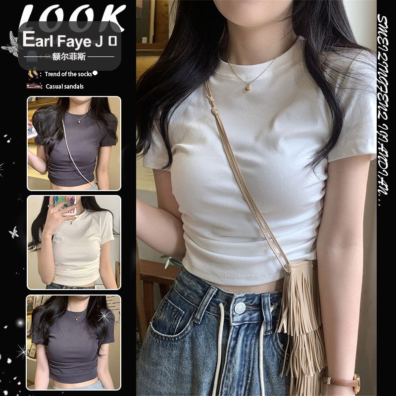 [Positive shoulder pure cotton] hot girl short white short-sleeved t-shirt women's summer new chic Hong Kong style chic top trend