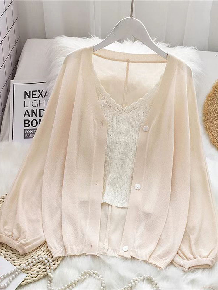 Ice silk knitted cardigan women's summer new loose air-conditioned shirt shawl with long sleeves short thin section sunscreen coat