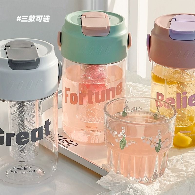 Water cup for girls, high-looking tulip portable cup, transparent large-capacity portable straw cup, coffee cup with lid, summer