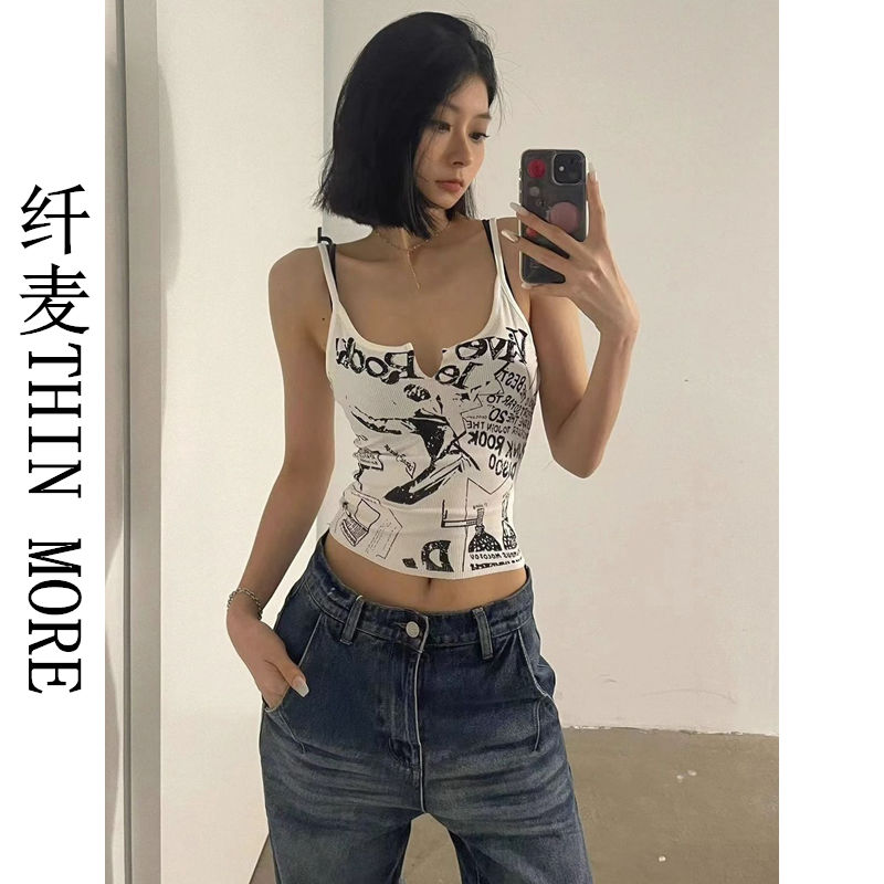 Fianmai THIN MORE punk small suspender women's new summer chic design slim and versatile top