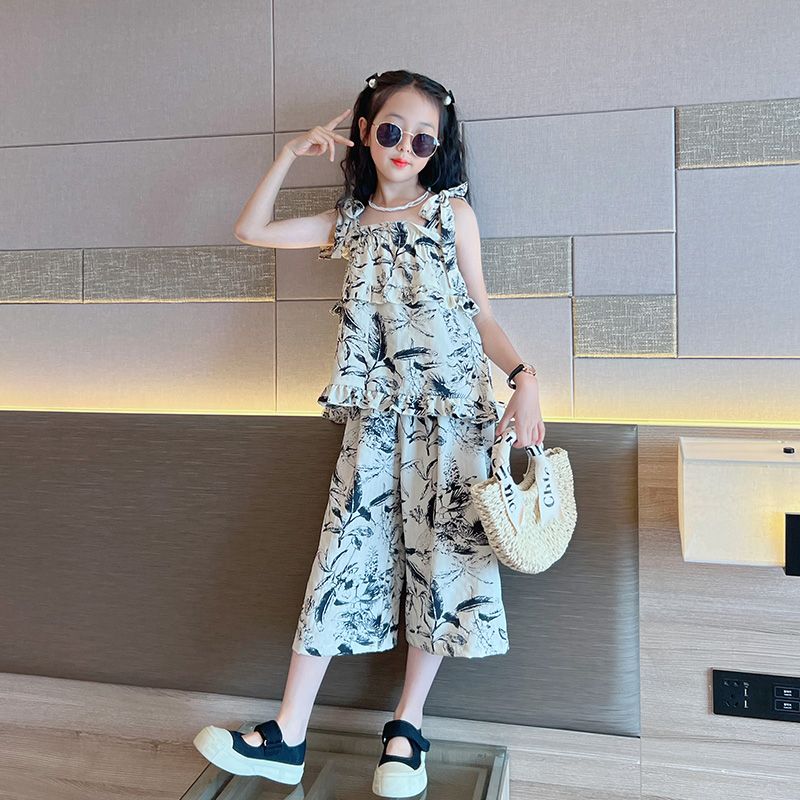 女童洋氣套裝夏季2023新款網紅夏款衣服女寶寶夏裝時髦吊帶兒童裝