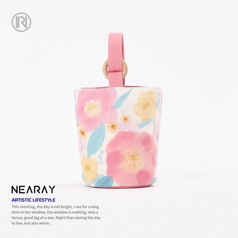 Portable handbag for office workers, canvas bucket bag, cute bucket-shaped hand-held lunch bag, mom’s outing handbag