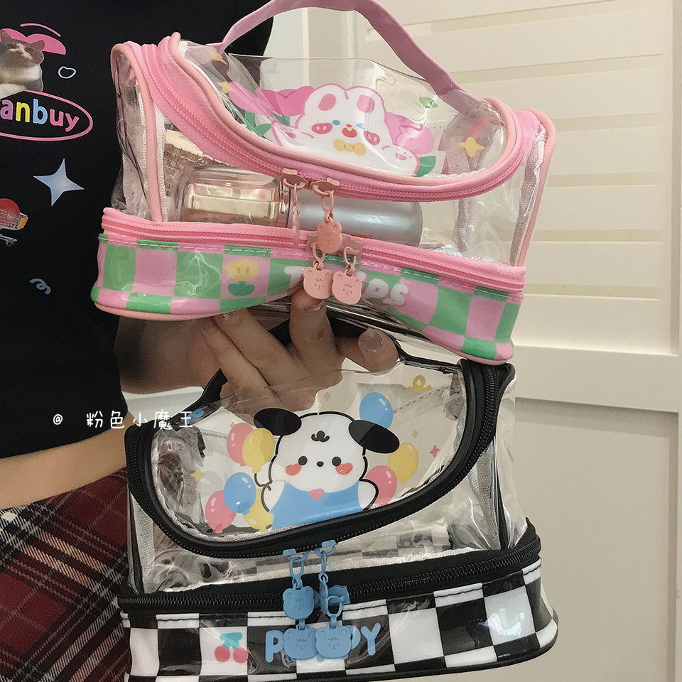 透明pvc防水化妝包女可愛帕恰狗小紅書同款手提包大容量筆袋收納
