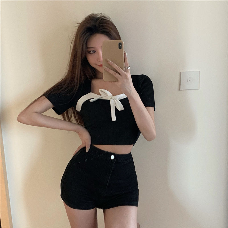 適合胯大腿粗美式黑色彈力牛仔短褲女性感辣妹純欲風包臀a字熱褲