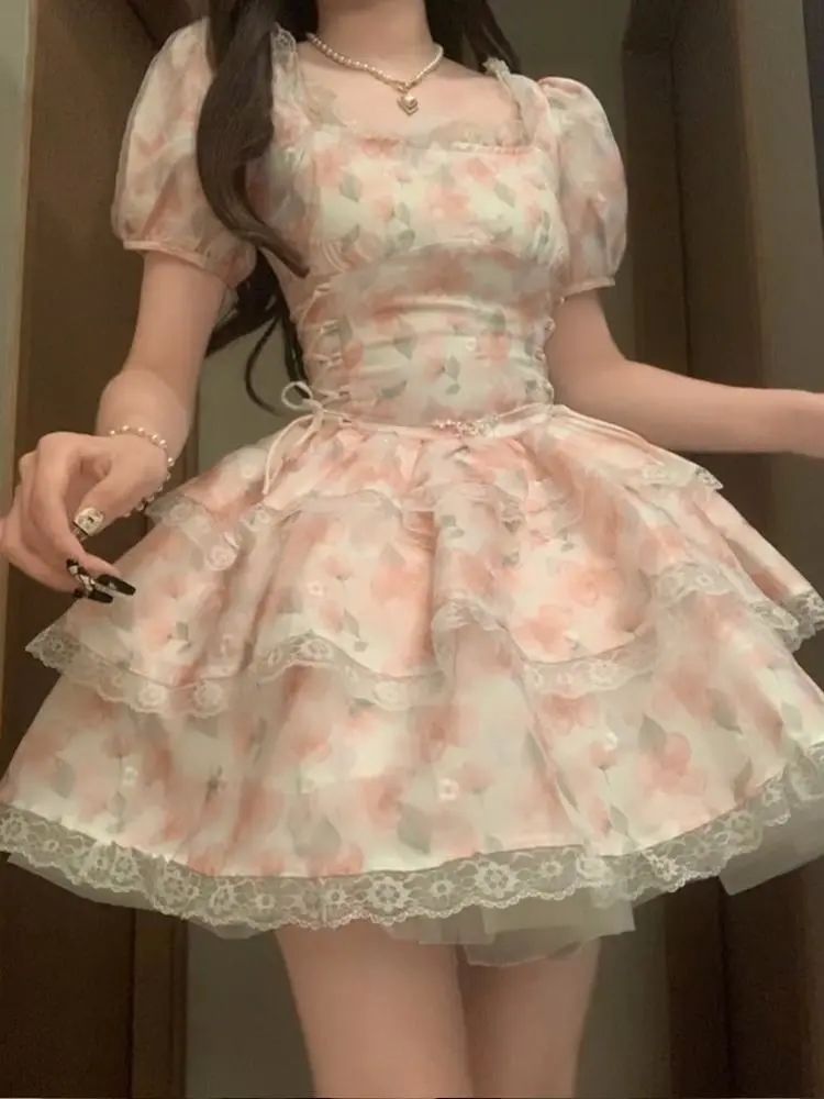【品牌LALADUDU】胖mm法式純欲風連衣裙女夏季收腰茶歇公主蓬蓬裙