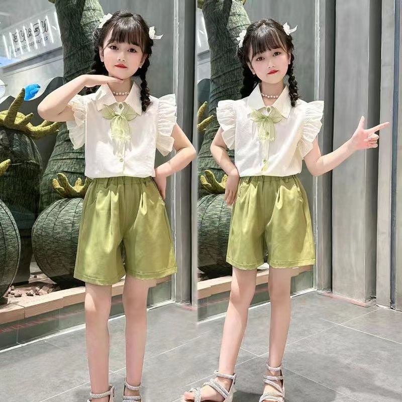  new summer girls' fashionable children's versatile summer dress princess style two-piece set with free bag + bow