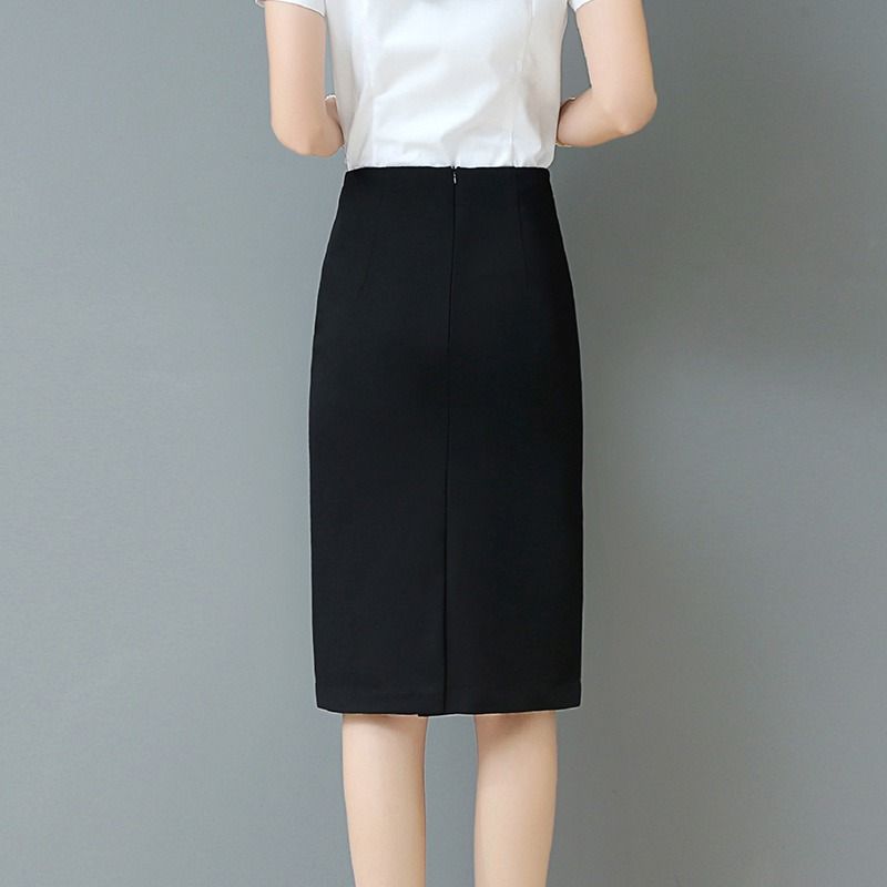 西装半身裙女职业新款气质黑色高腰一步裙中长款开叉包臀裙子