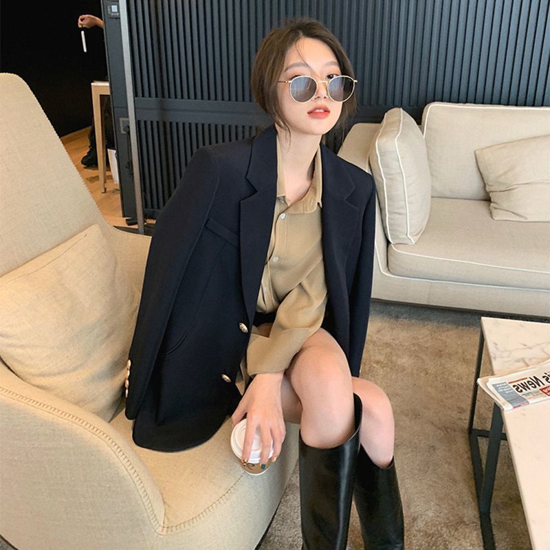 Black blazer for women, spring and autumn 2023 Korean style small, loose, slim, fashionable and versatile small suit