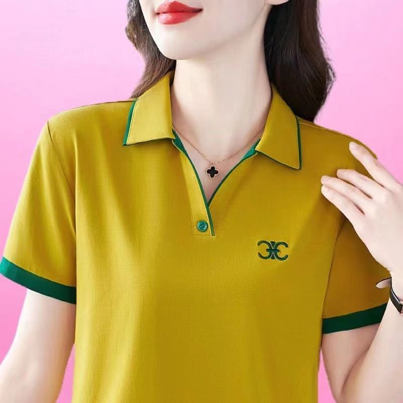 撿漏~外貿尾單大牌剪標撤櫃翻領polo衫短袖t恤女遮肉顯瘦上衣