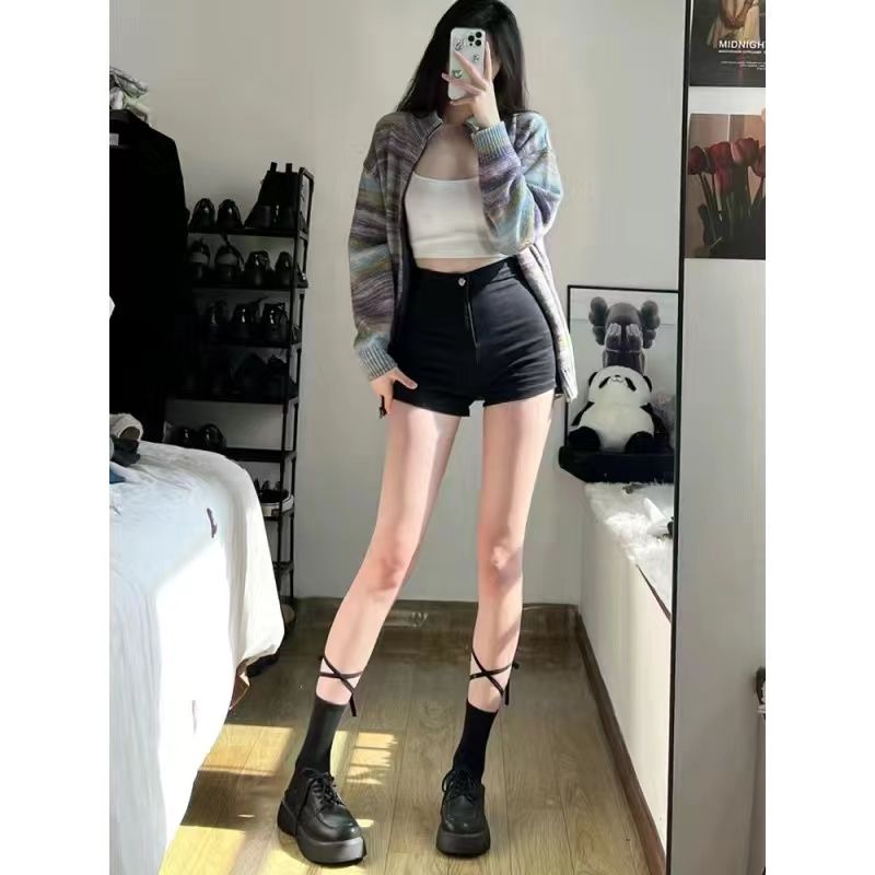 黑色法式緊身牛仔褲女夏季新款高腰辣妹打底美式短褲外穿褲子熱褲