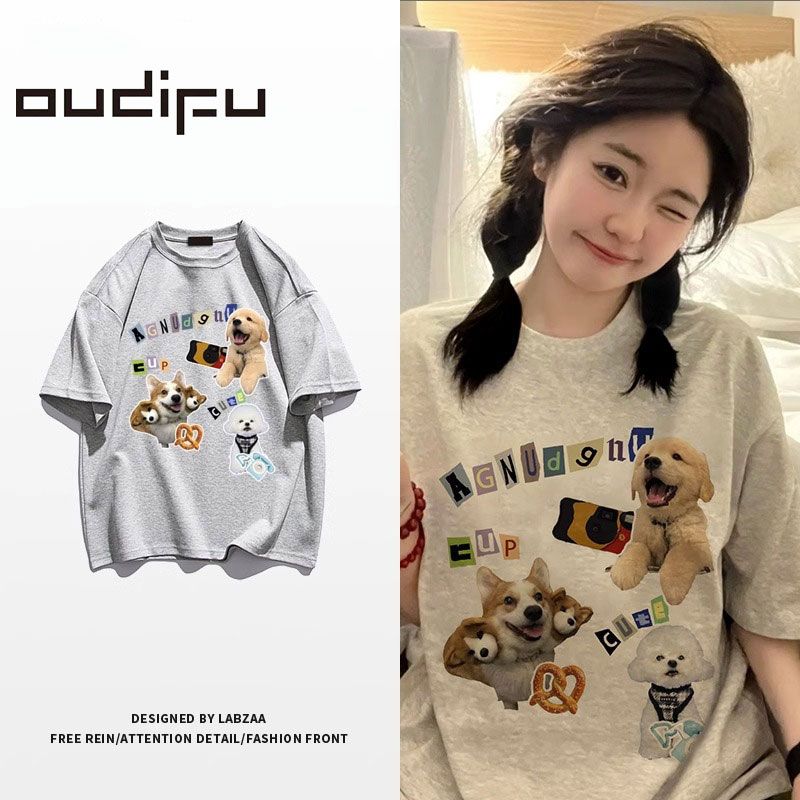 OUDIFU純棉短袖T恤女潮ins夏季2023新款多巴胺學生百搭情侶上衣潮