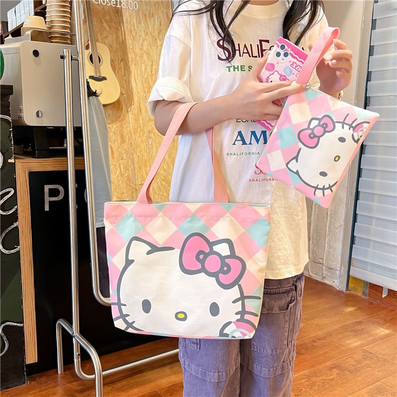 hellokitty單肩包女孩手提包補習袋環保包包可愛韓版時尚帶拉鏈