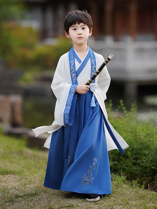 漢服男童夏裝演出服古風男孩童裝薄款兒童夏季國學服大童古裝唐裝