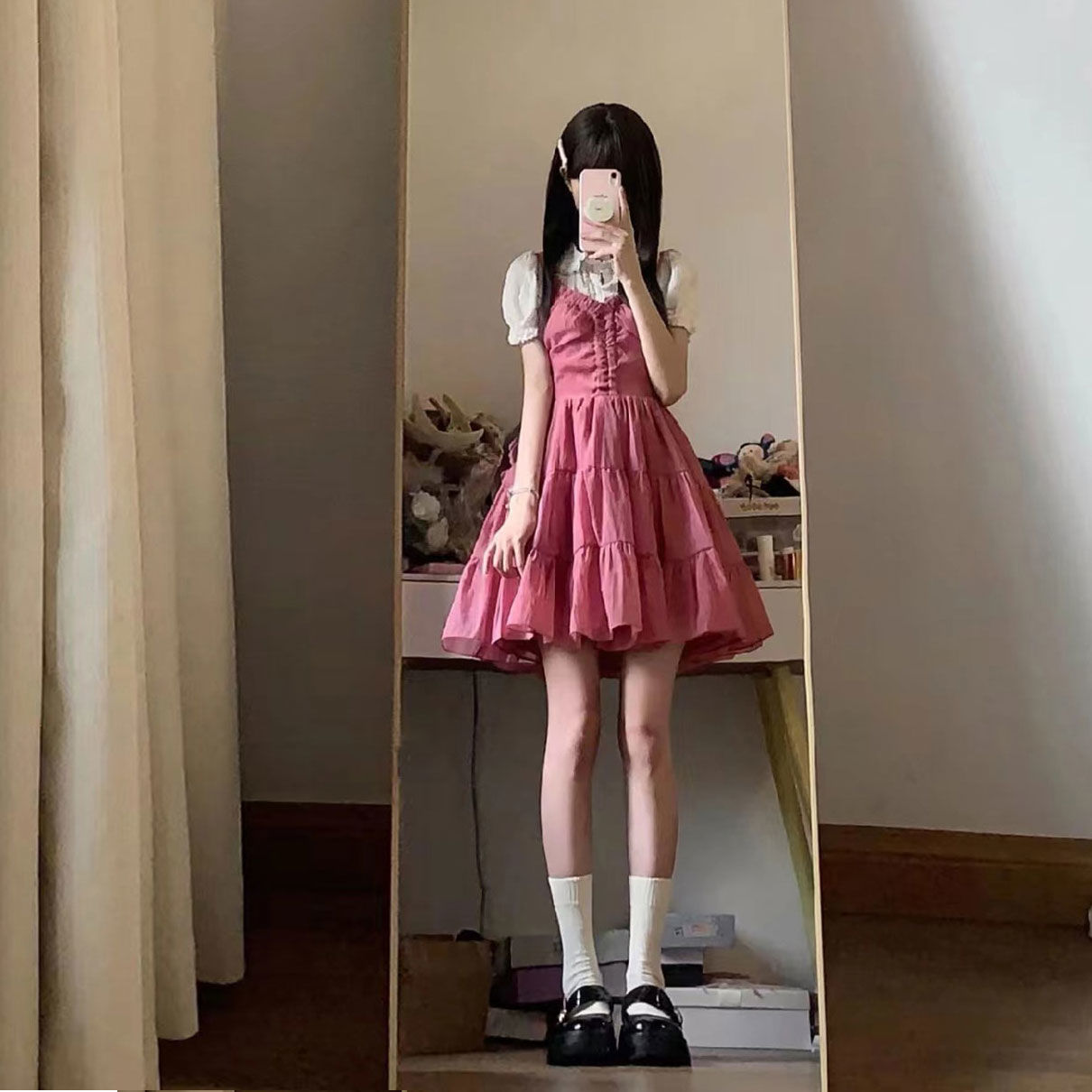 日系公主裙套裝女學生森系修身顯瘦遮肉甜美可愛中長款初戀約會裙