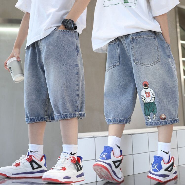 Boys' soft denim mid-pants summer  new versatile children's shorts fashionable little boy cropped pants thin style trendy