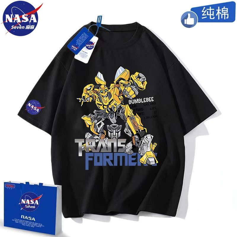 NASA聯名純棉T恤男童夏季卡通變形金剛短袖擎天柱大黃蜂童裝上衣