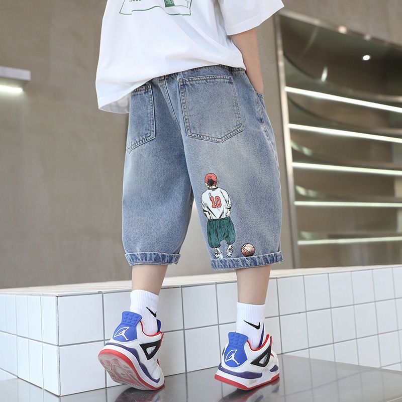 Boys' soft denim mid-pants summer  new versatile children's shorts fashionable little boy cropped pants thin style trendy