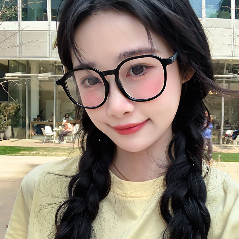 黑框眼鏡防藍光女防輻射護眼適合圓臉的大框平光鏡顯臉小近視鏡框
