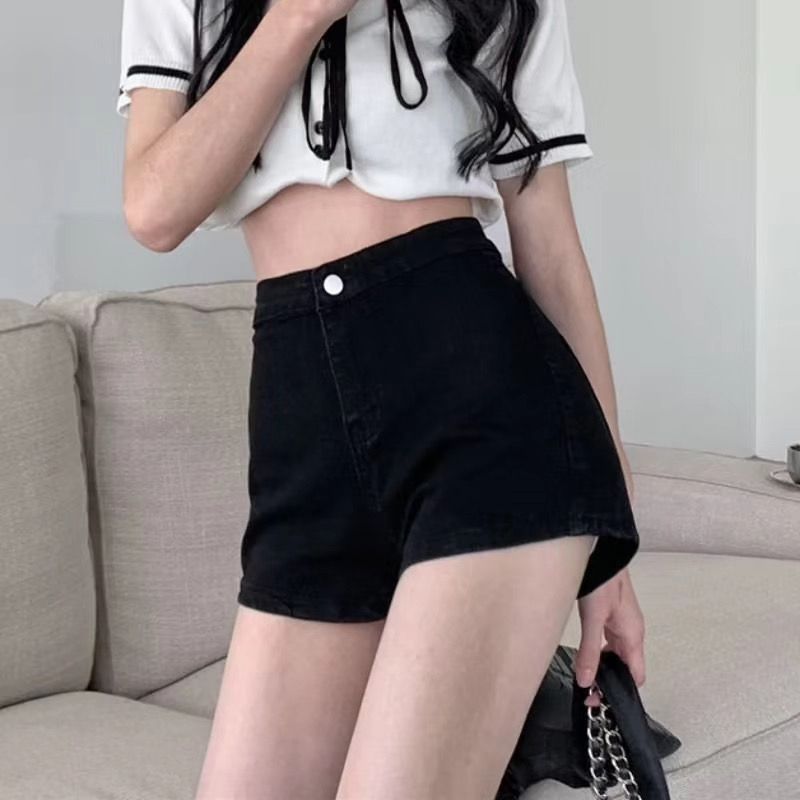 黑色牛仔短褲高腰女辣妹2023夏季新款大碼高腰緊身顯瘦包臀熱褲潮