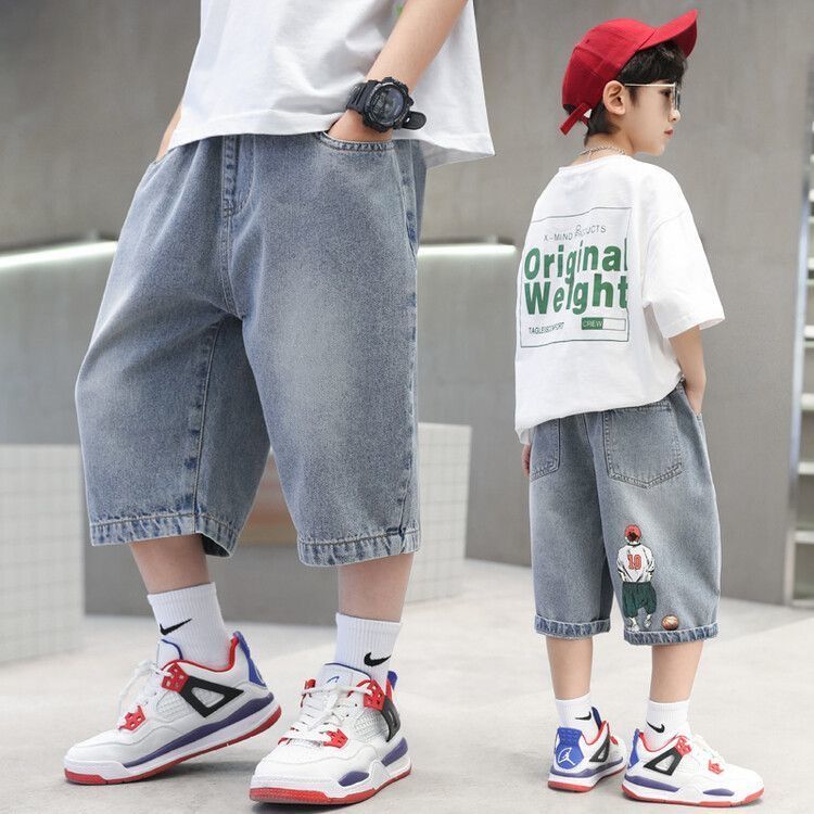 Boys' soft denim mid-pants summer  new versatile children's shorts fashionable little boy cropped pants thin style trendy