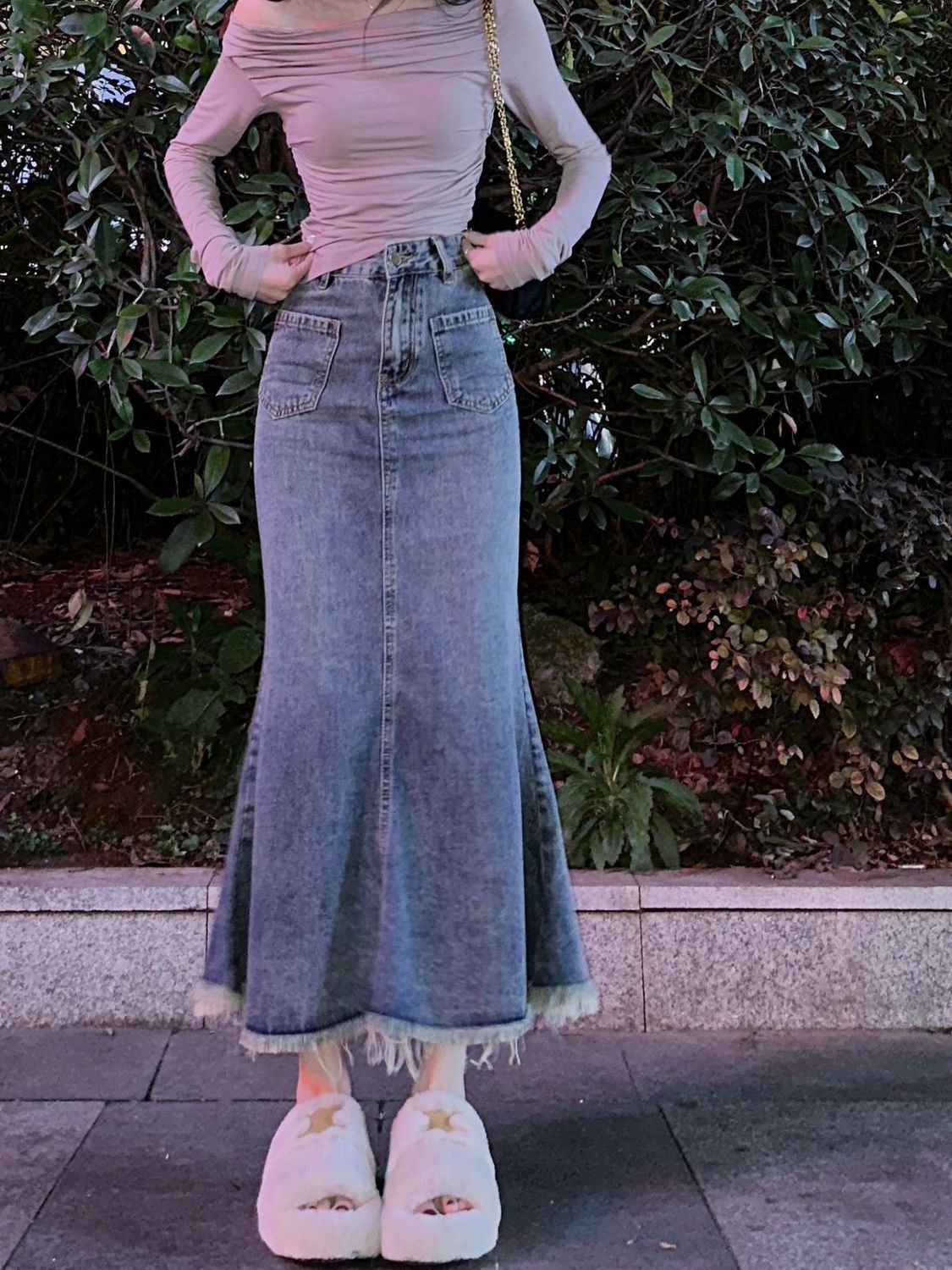 American retro high-waist denim fishtail skirt for women spring and summer new mid-length a-line skirt hot girl hip skirt
