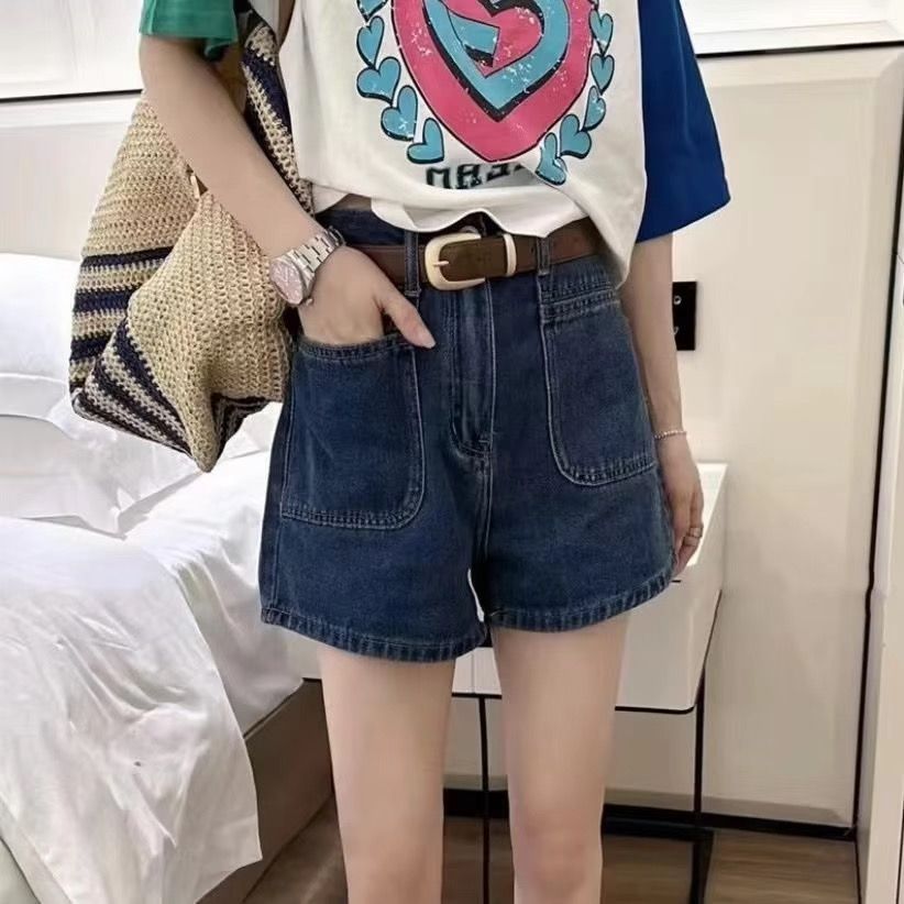 Retro A-line wide-leg denim shorts for women in summer 2023 new slimming plus size fat MM high-waisted hot pants trendy