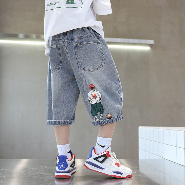 Boys' soft denim mid-pants summer  new versatile children's shorts fashionable little boy cropped pants thin style trendy