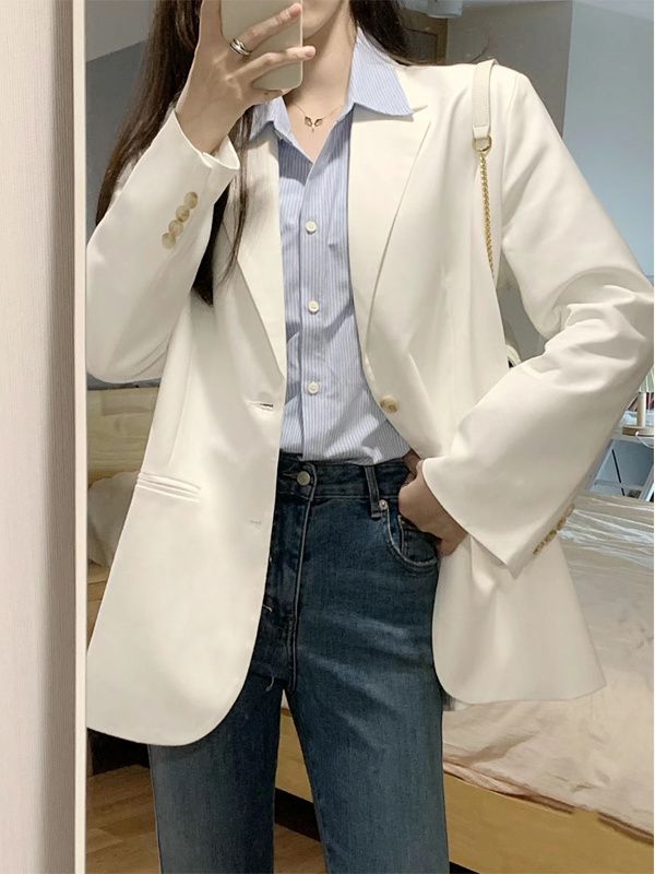 Spring and Autumn New Korean Style Shoulder Pad Small Suit Jacket Women's Design Niche High-end Versatile Casual Suit Top