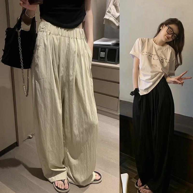【山本褲子女】夏垂墜感加長防曬褲褶皺肌理感甩甩涼涼褲闊腿褲潮
