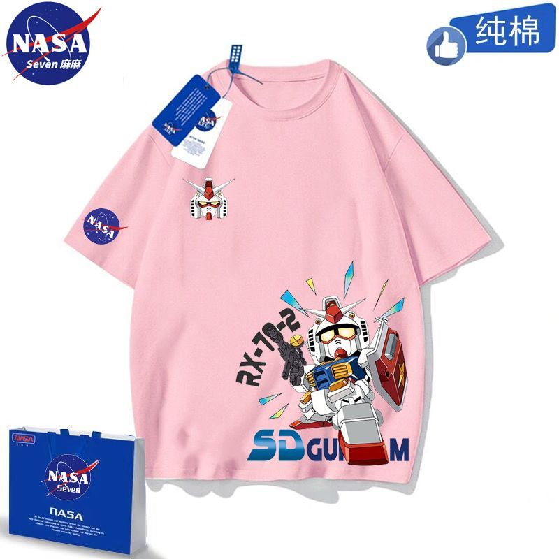 NASA联名纯棉T恤男童夏季卡通高达短袖机甲战士敢达半袖亲子童装